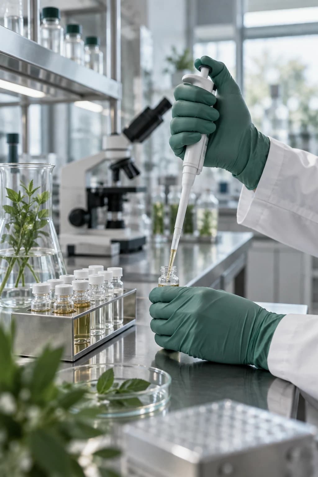 Laboratoriyada botanika ekstrakti bilan ishlash jarayoni